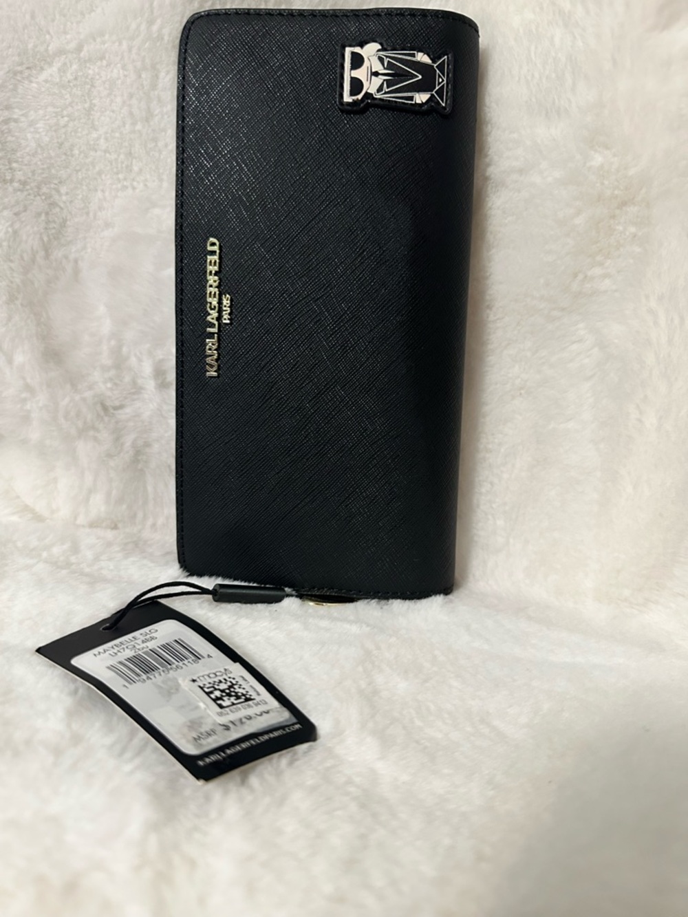Karl Lagerfeld Black Wallet with Gold Logo and Silver Icon Charm - Picture 2 of 6
